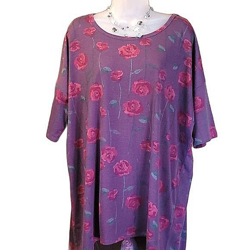 LuLaRoe GiGi Long Flowy Blouse Boat Neck High Low Hem Floral Quarter Sleeve Top